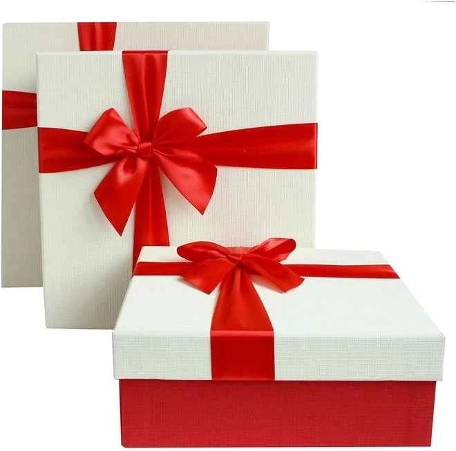 Rote Geschenkbox mit Satinband und weißem Deckel – Geschenkbox rot mit Satinband - Avaloon Party-Deko-Geschenke