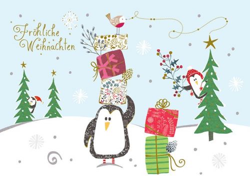 Postkarte Weihnachten mit Pinguinen und Geschenken - Avaloon Party-Deko-Geschenke