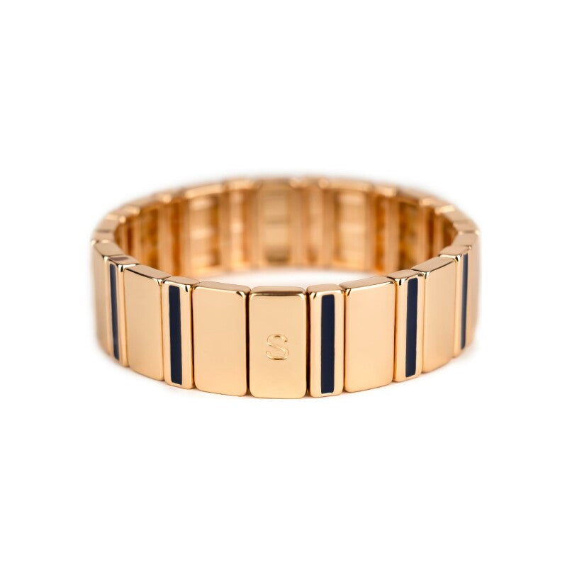 Gold-Baguette-Armband mit Emaille – Marineblau