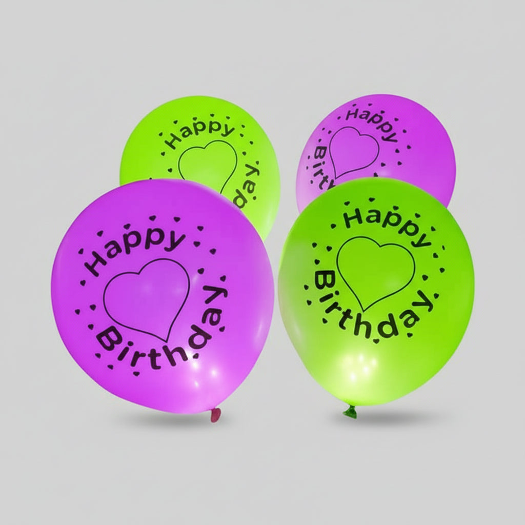 4 Latexballons LED Happy Birthday Herz 27,5 cm