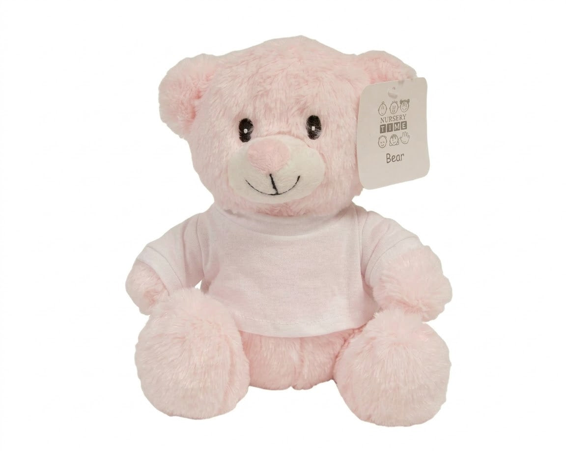 Baby-Teddybär mit T-Shirt – 23 cm, Rosa oder Blau