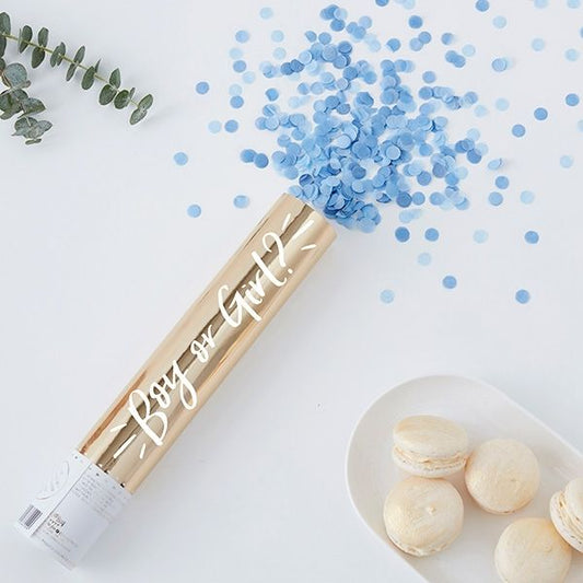 Konfetti Shooter Boy or Girl blau – Kreative Feiern für Jungen und Mädchen mit Konfetti Shooter "Boy or Girl" blau - Avaloon Party-Deko-Geschenke