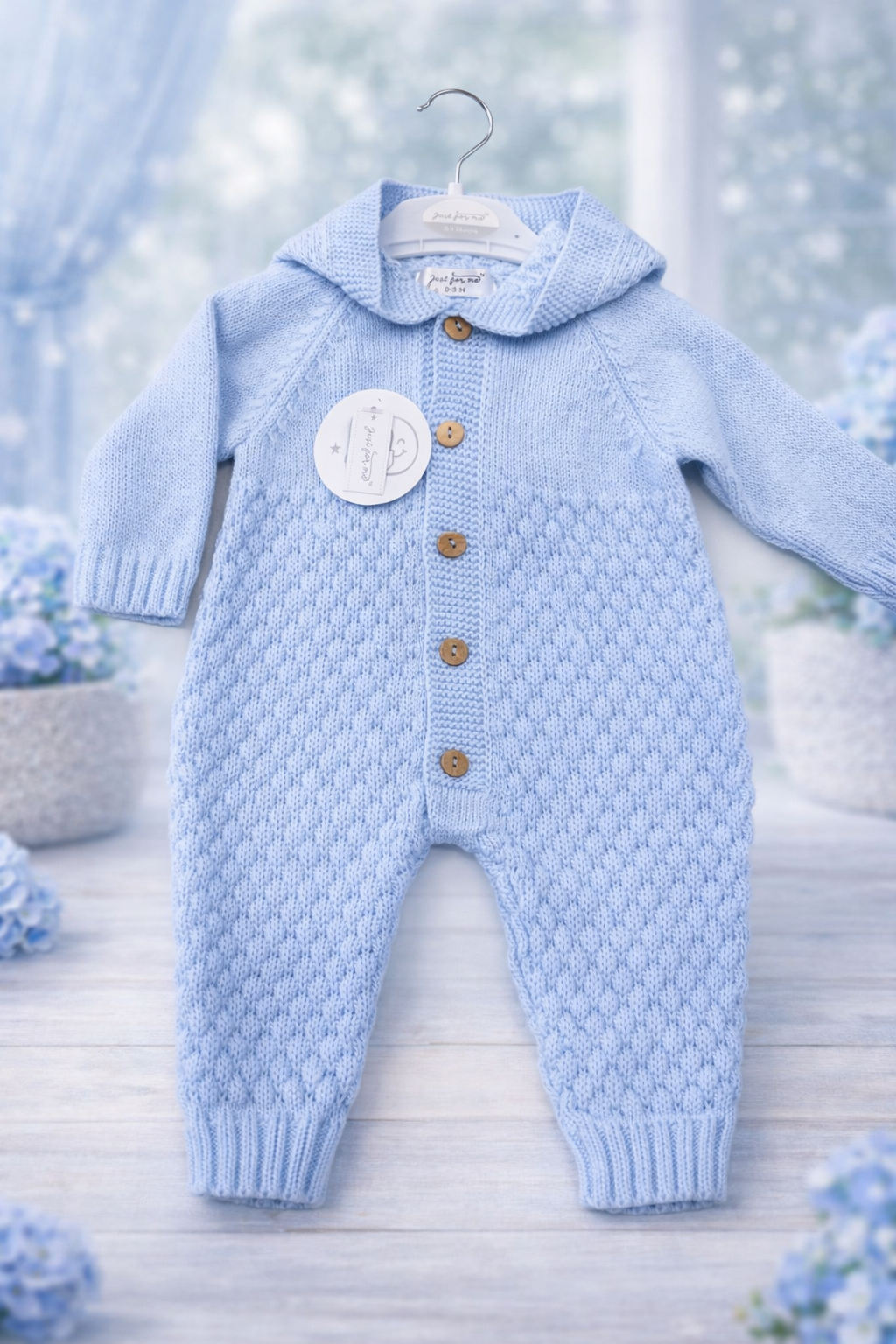 Baby Knitted All-in-One with Hood Blue