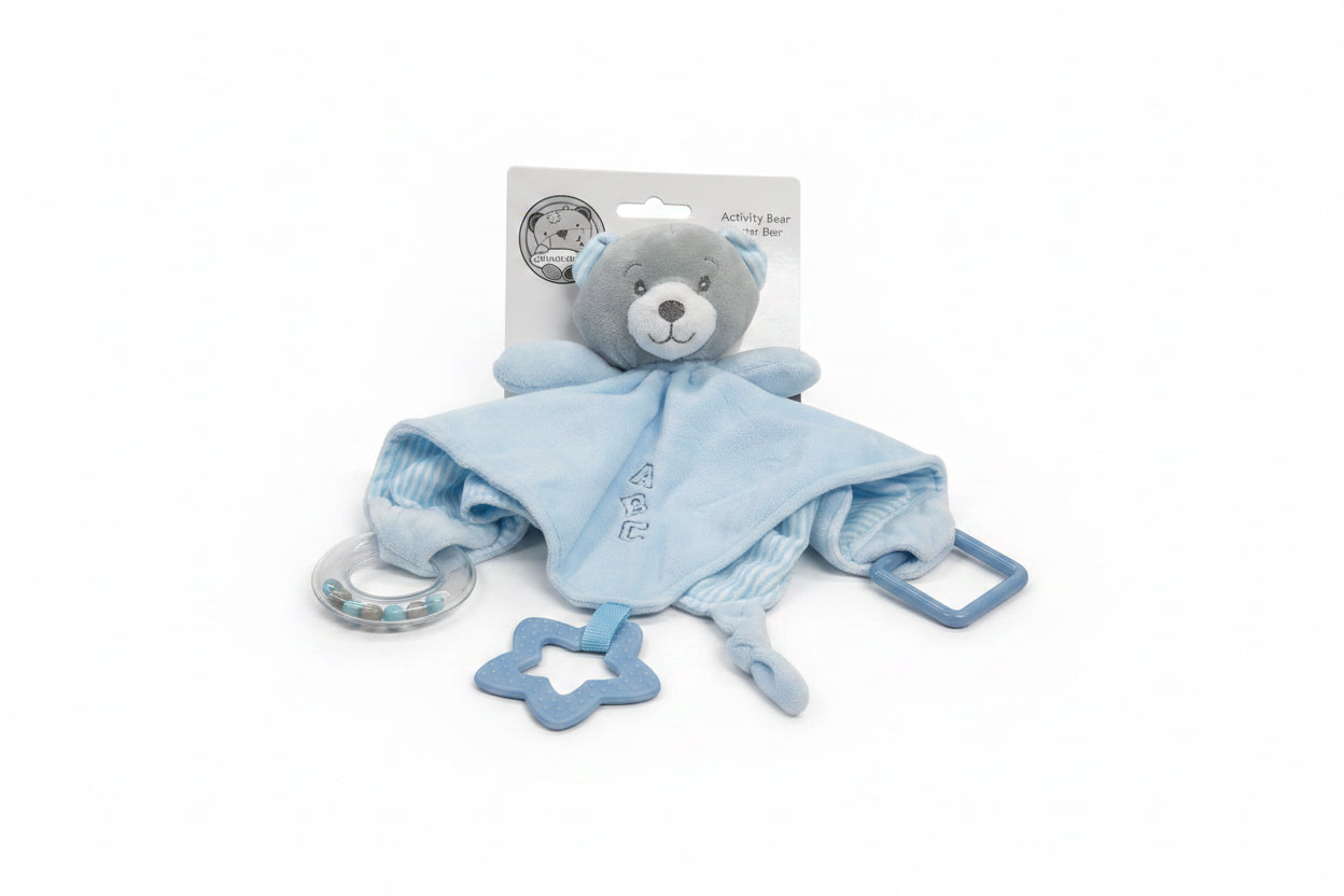 Baby Teddy Schmusetuch mit Rassel, Beißhilfe und Ring