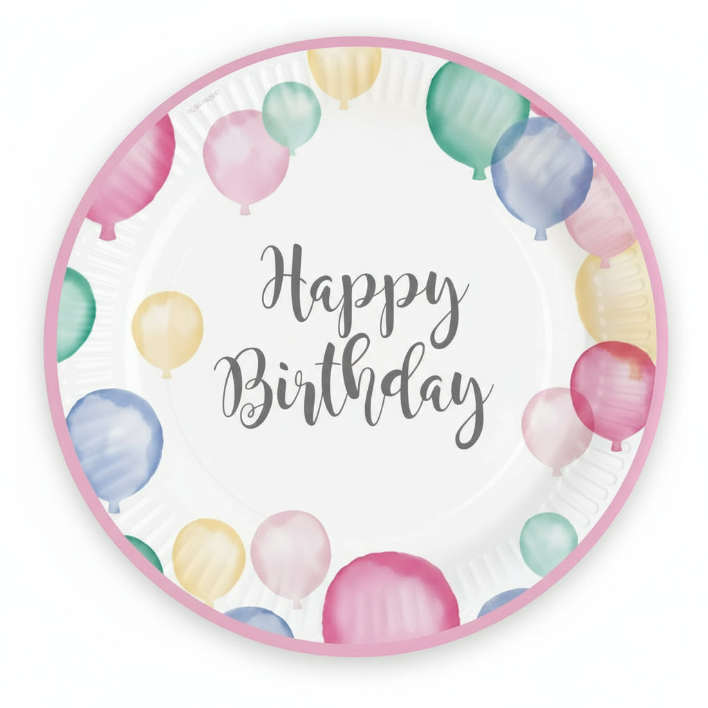 Teller Happy Birthday Pastel rund Papier 23 cm 8 Stk