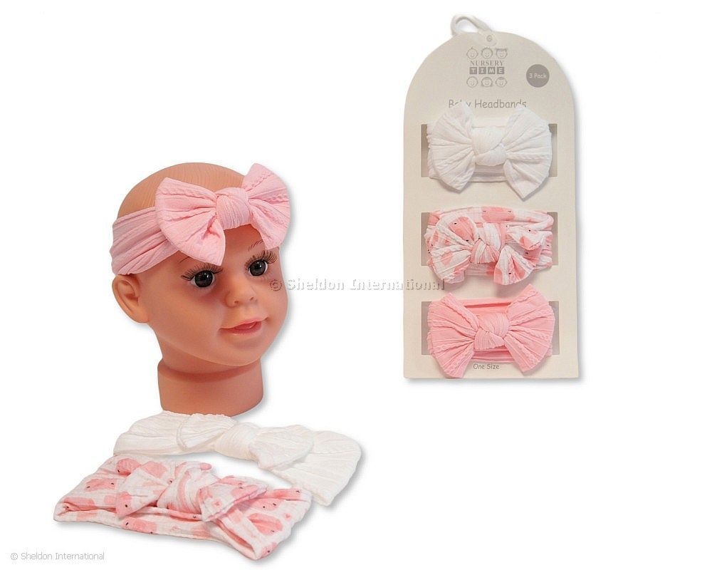 Baby Haarbänder mit Schleife - Rosa 3er Set