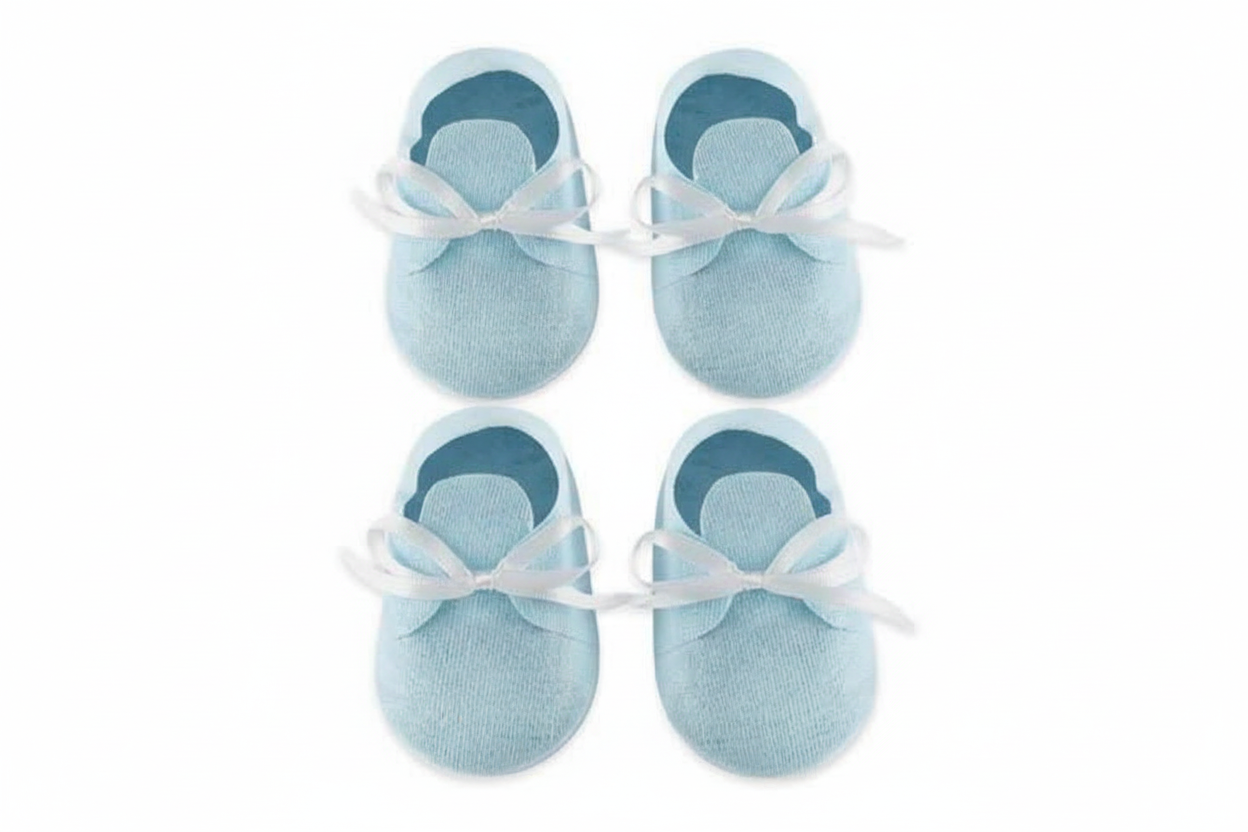 Baby shoe table decoration in blue, pack of 4, 8.5cm x 5cm