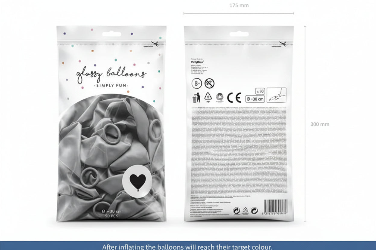 Ballons Glossy 30cm, Herzen, silber - Avaloon Party-Deko-Geschenke