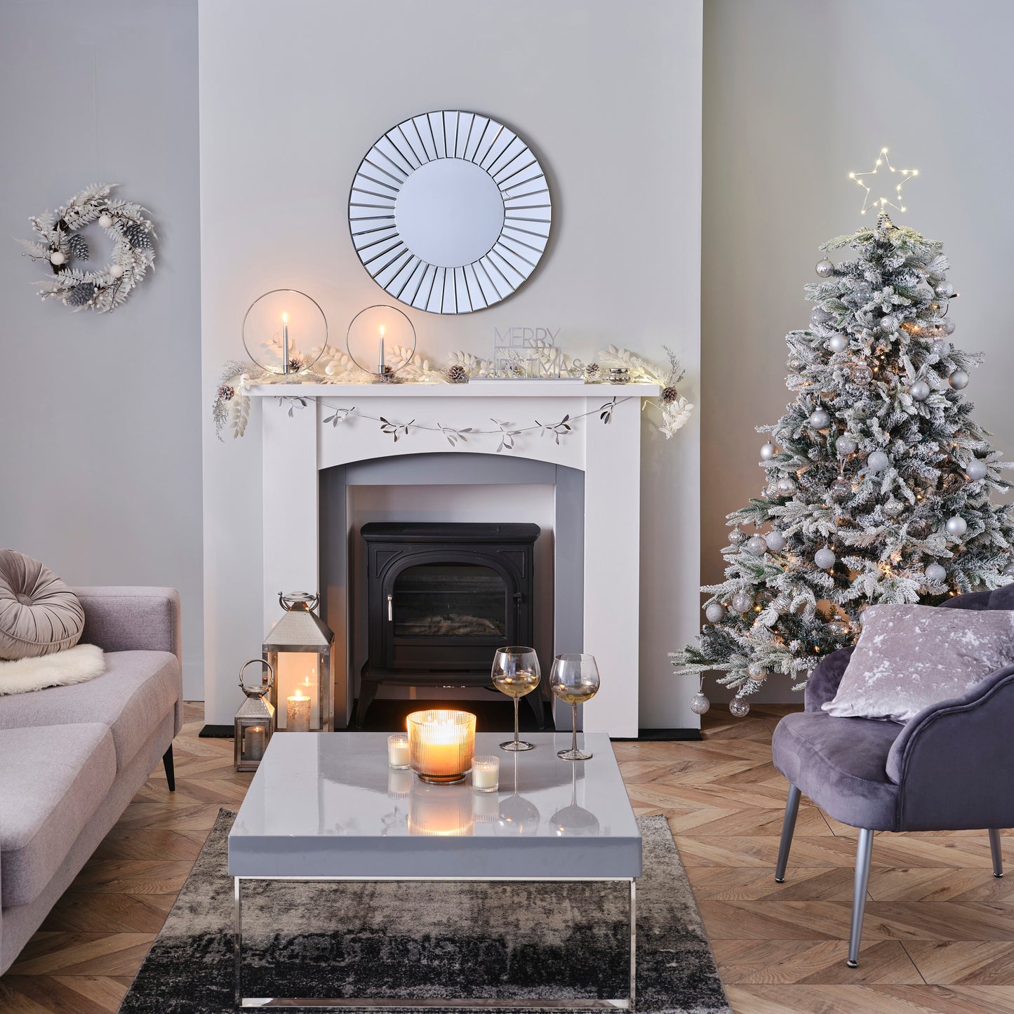 Ballonset Weihnachtsbaum silber, verchromter und Konfetti Balloon