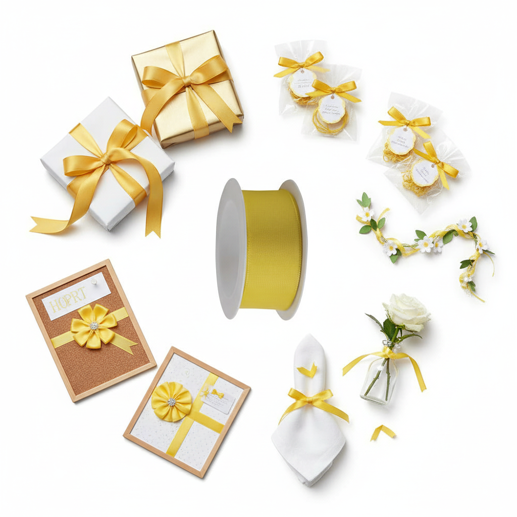 Gift Ribbon Wire 25mmx2.5m, yellow