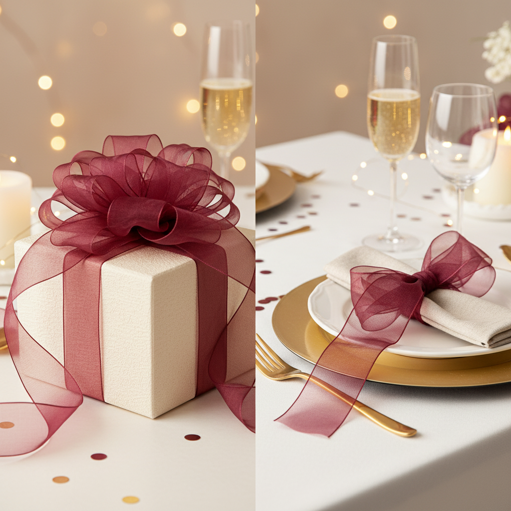 Gift ribbon Organza 40mmx3m, burgundy