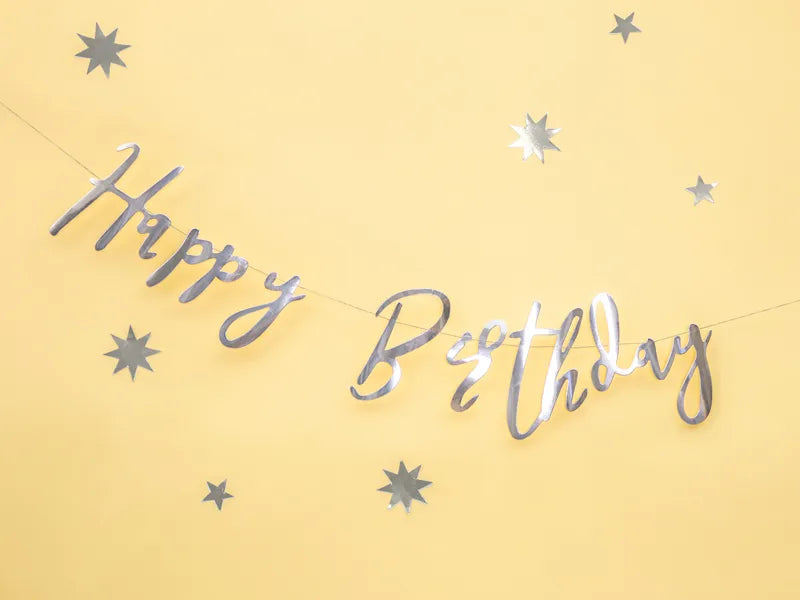 Banner Happy Birthday, silber