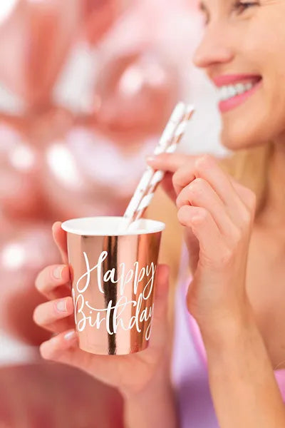 Becher Happy Birthday roségold, 260ml - Avaloon Party-Deko-Geschenke