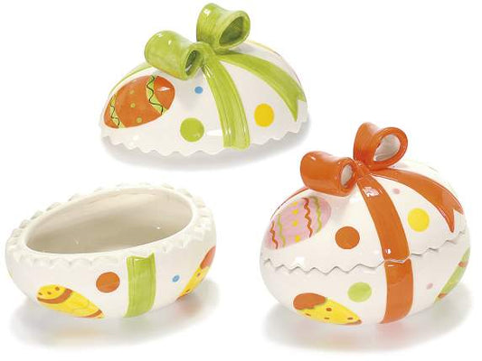 Bemaltes eiförmiges Bonbonglas aus Keramik mit Schleife - Avaloon Party-Deko-Geschenke