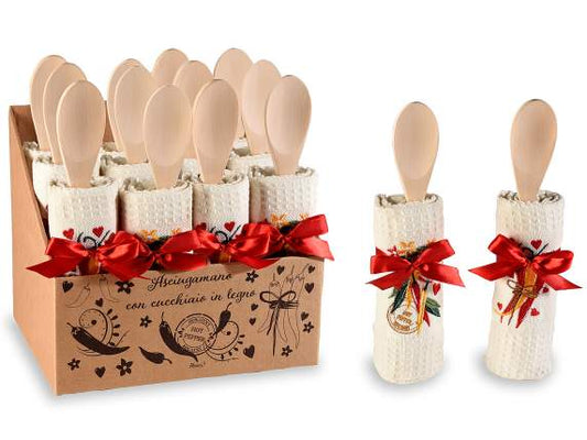 Besticktes Geschirrtuch aus Baumwolle mit ausgestelltem Holzlöffel - Avaloon Party-Deko-Geschenke