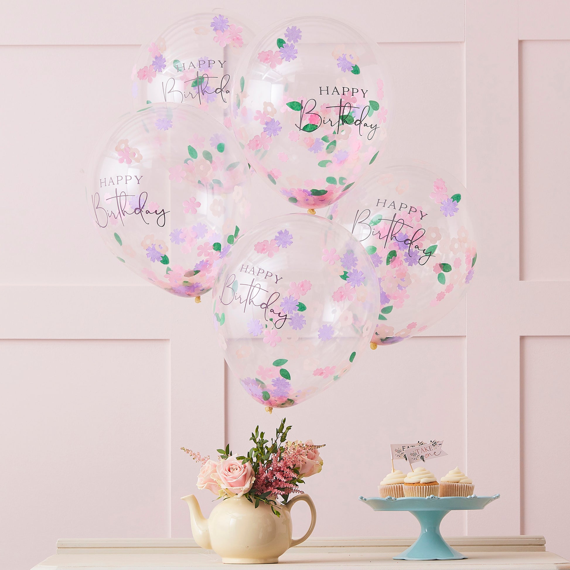 Blumen Konfettiballons- Happy Birthday 30 cm, 5er - Avaloon Party-Deko-Geschenke