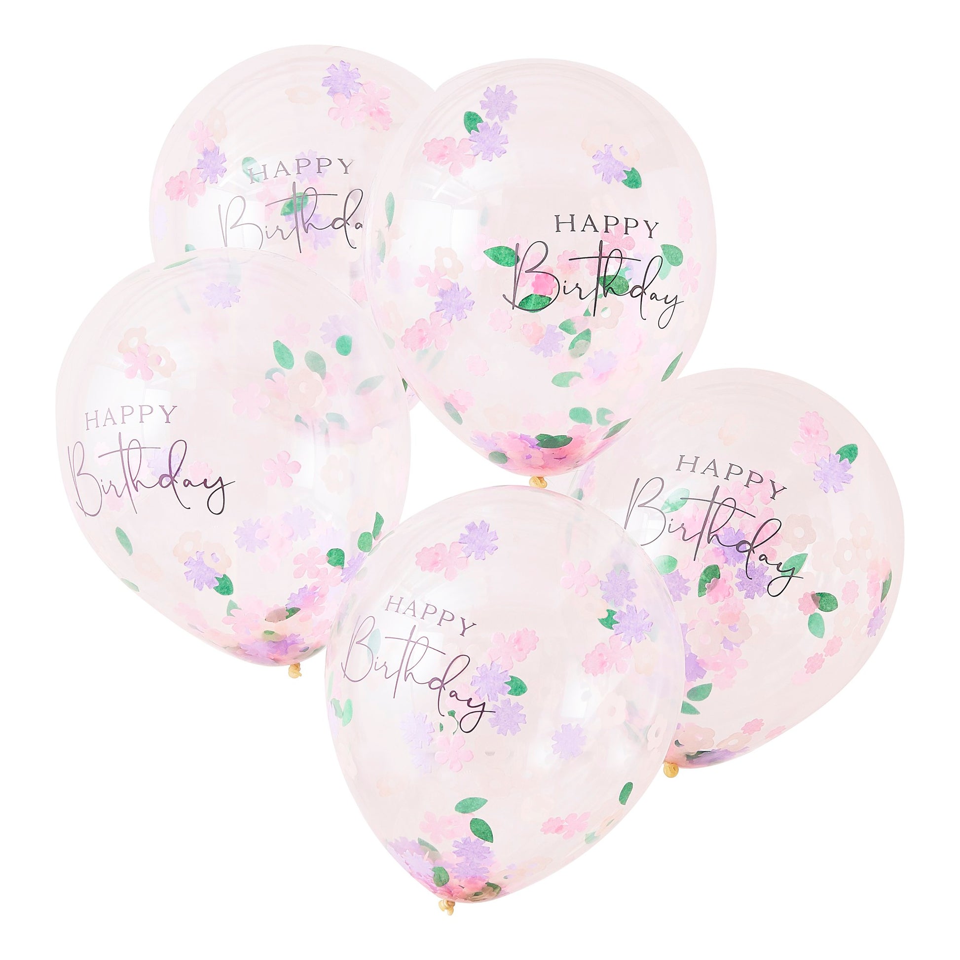 Blumen Konfettiballons- Happy Birthday 30 cm, 5er - Avaloon Party-Deko-Geschenke