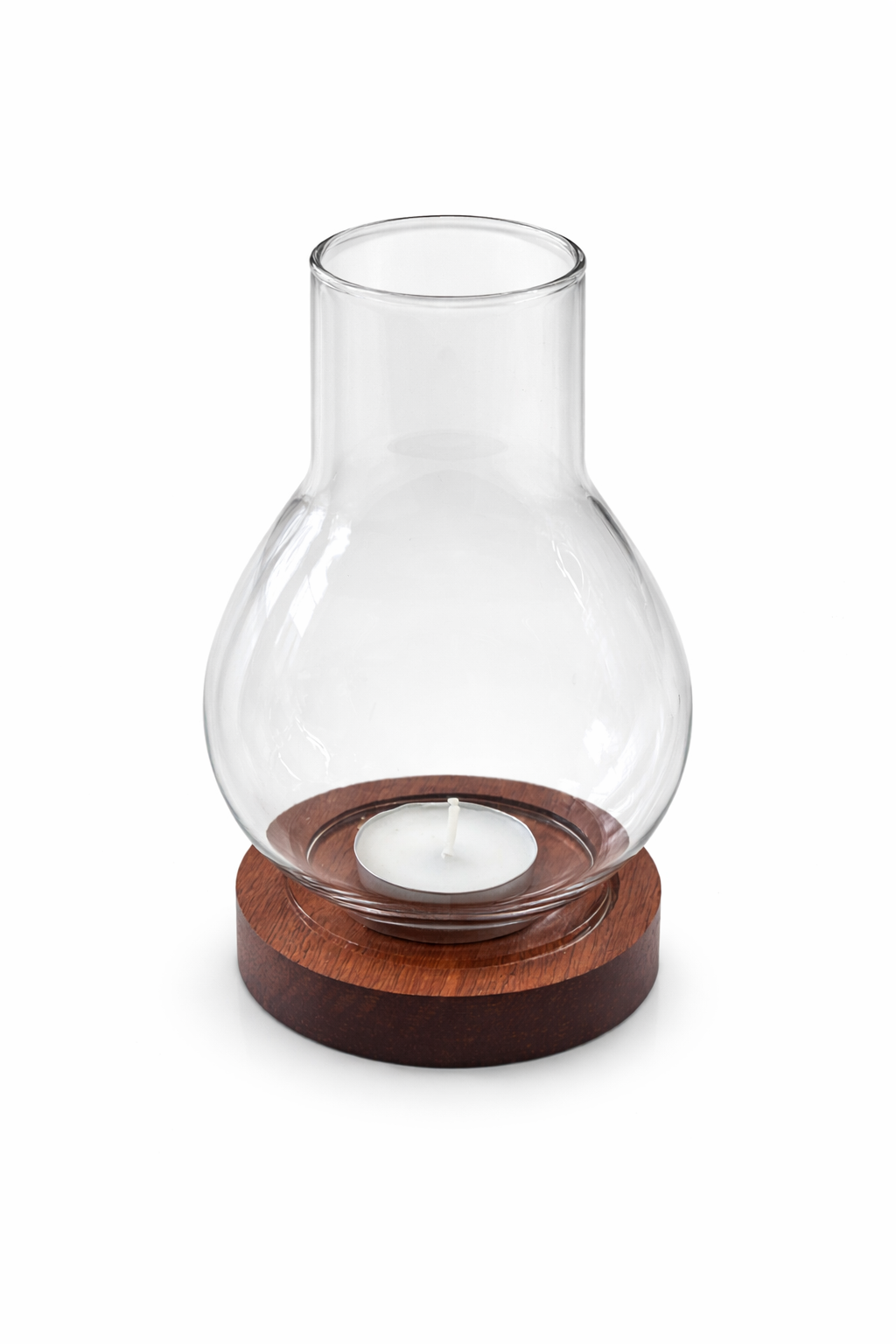 bougeoir en bois et en verre