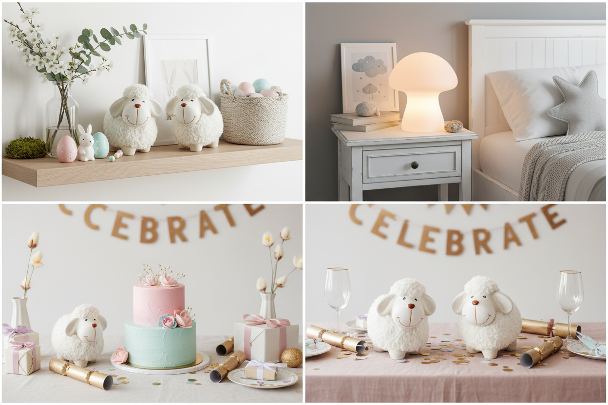 Decorative terracotta sheep with soft faux fur