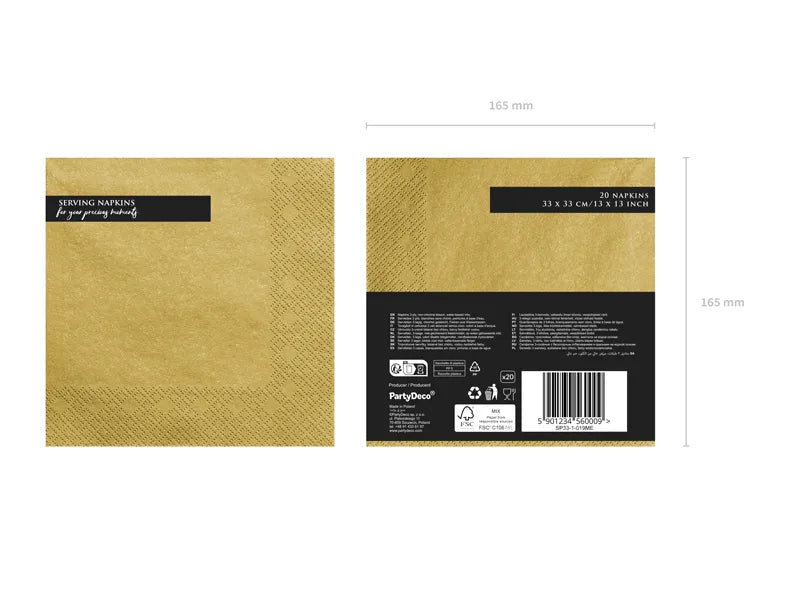 Dreilagige Servietten, gold-metallic, 33x33cm - Avaloon Party-Deko-Geschenke
