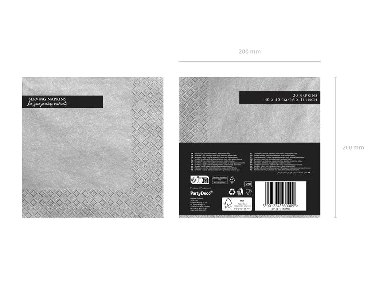 Dreilagige Servietten, silber-metallic, 40x40cm - Avaloon Party-Deko-Geschenke