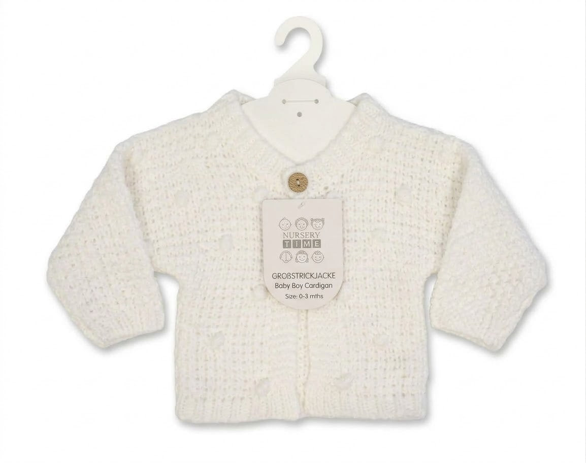 Baby-Strickjacke mit Bommeln – Weiss