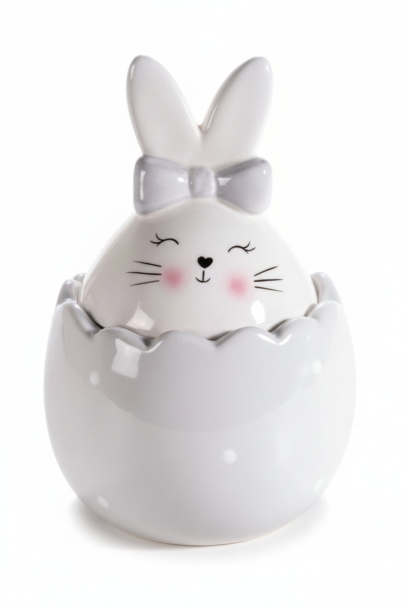 Eierbehälter aus Keramik mit Hase und Schleife - Avaloon Party-Deko-Geschenke
