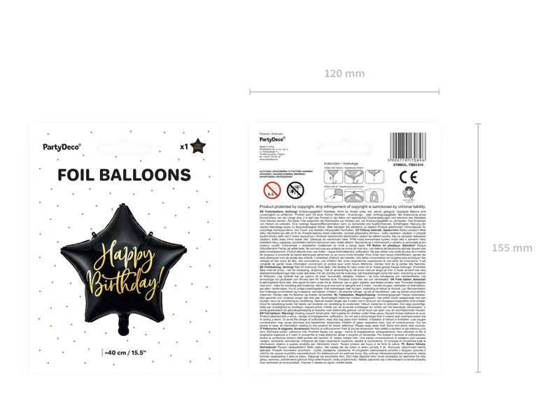 Folienballon Happy Birthday, 40cm, schwarz