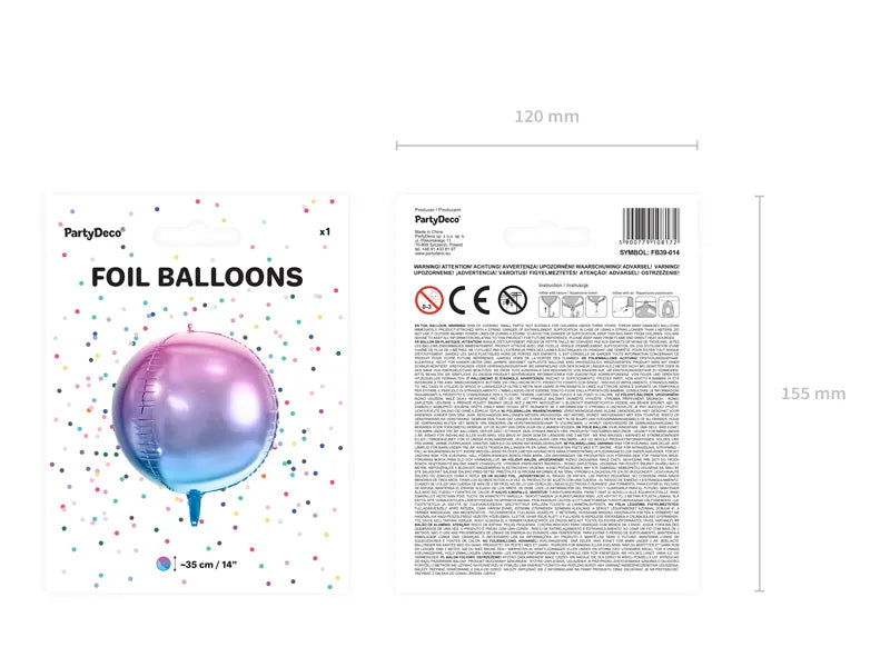 Folienballon Kugel ombre, lila-blau, 35cm - Avaloon Party-Deko-Geschenke