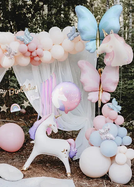 Folienballon Pastille Happy Birthday mit Einhorn, Mix
