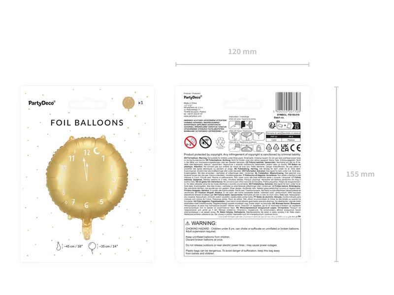 Folienballon Uhr, 45 cm, gold - Avaloon Party-Deko-Geschenke