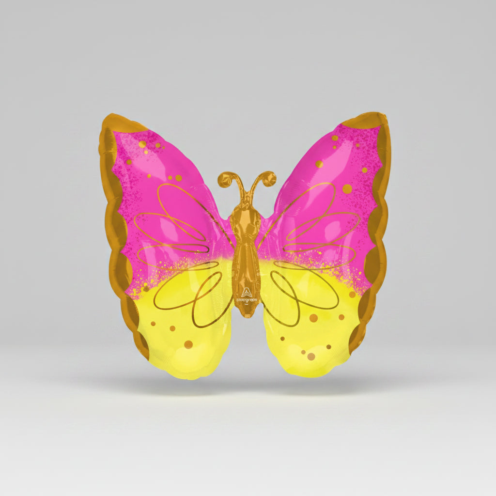 Folienballon Supershape Pink & Yellow Butterfly 63x63 cm - Avaloon Party-Deko-Geschenke