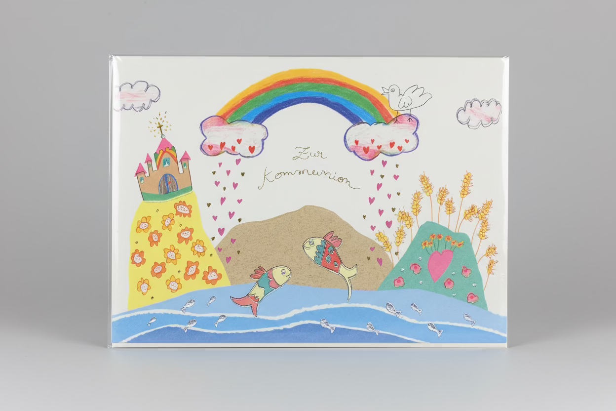 Karte kommunion Regenbögen mit Vögel - Avaloon Party-Deko-Geschenke