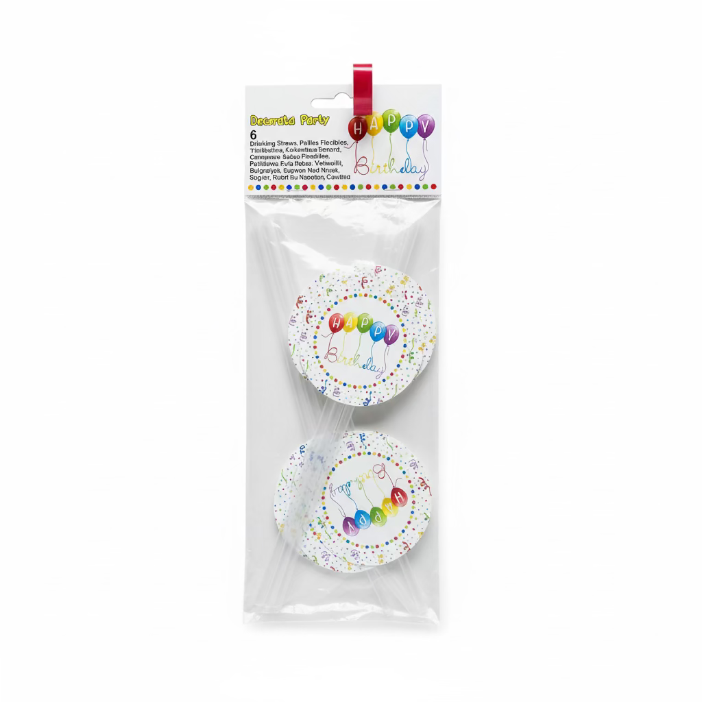 Trinkhalme Geburtstag Happy Birthday Luftschlangen, 6er, Plast, 23,5cm - Avaloon Party-Deko-Geschenke