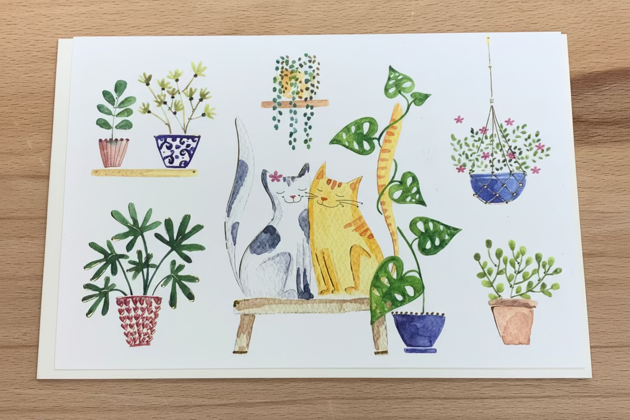 Karte zwei Katzen mit Pflanzen - Avaloon Party-Deko-Geschenke