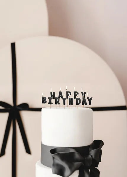 Geburtstagskerzen Happy Birthday, 2,5 cm, schwarz