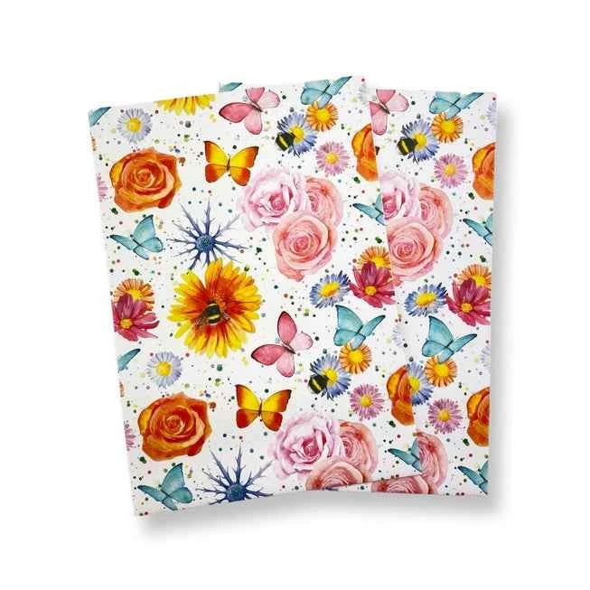 Geschenkpapier Set Blumen Schmetterlinge Bienen mit Anhängern im Set - Avaloon Party-Deko-Geschenke
