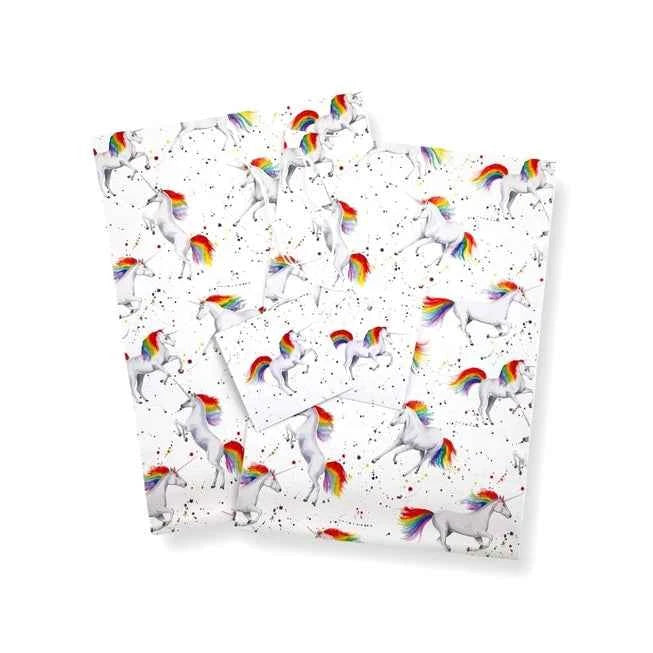 Geschenkpapier und Geschenkanhänger im Einhorn-Set