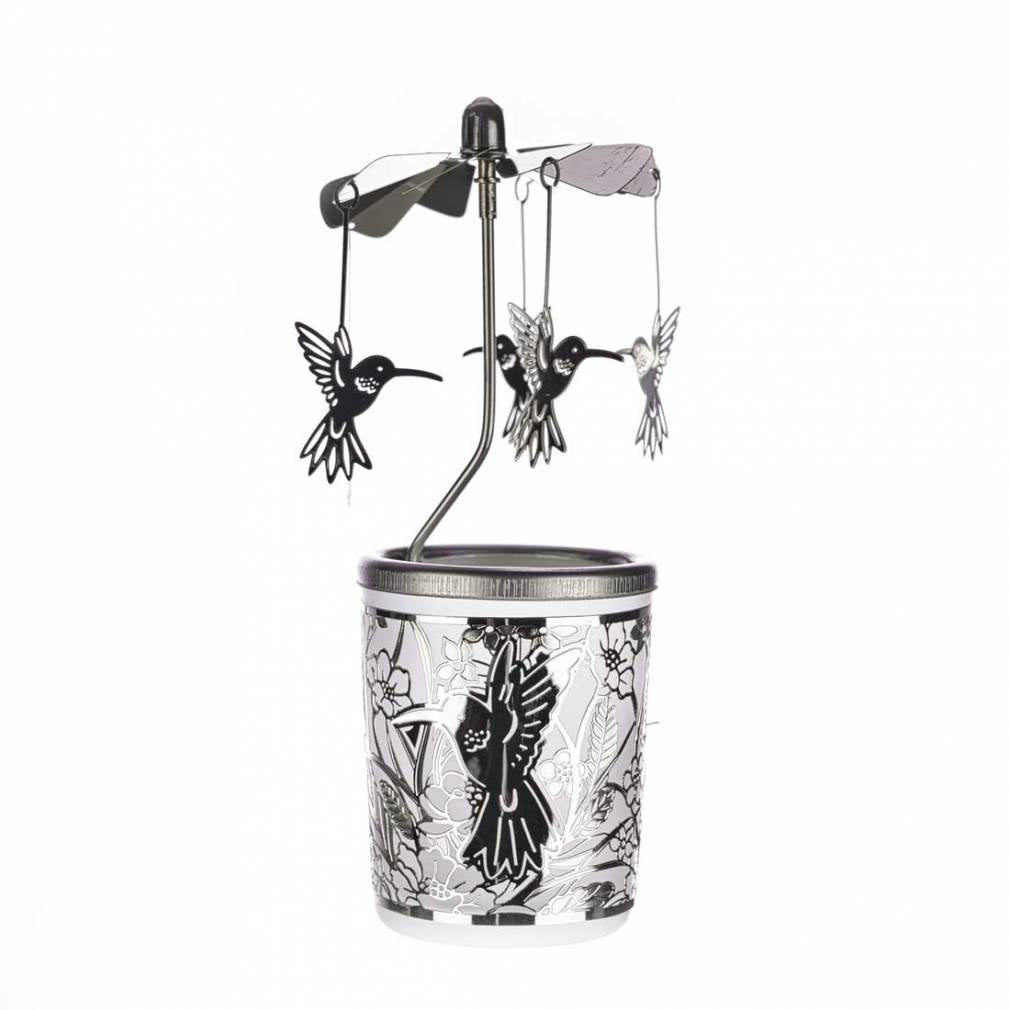 Windlicht Glas-Karussell-silber Flowerbird - Avaloon Party-Deko-Geschenke