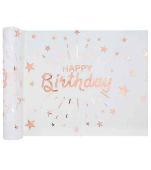 Tischläufer "Happy Birthday" in weiß-roségold aus Polyester