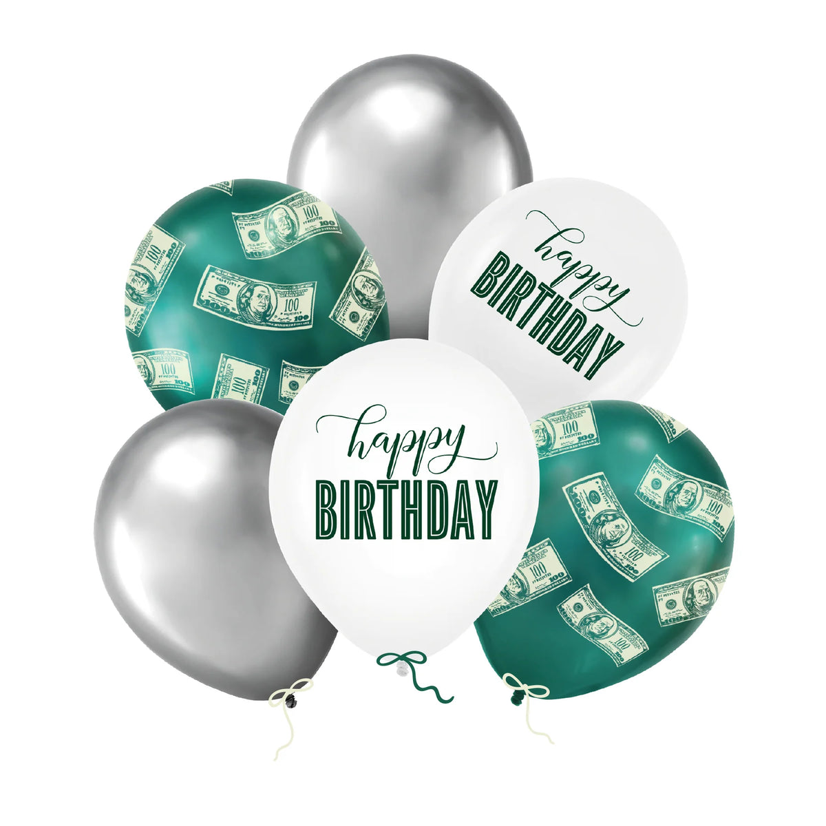 Luftballons Happy Birthday mit Dollar-Motiv – 30 cm, 6er-Set