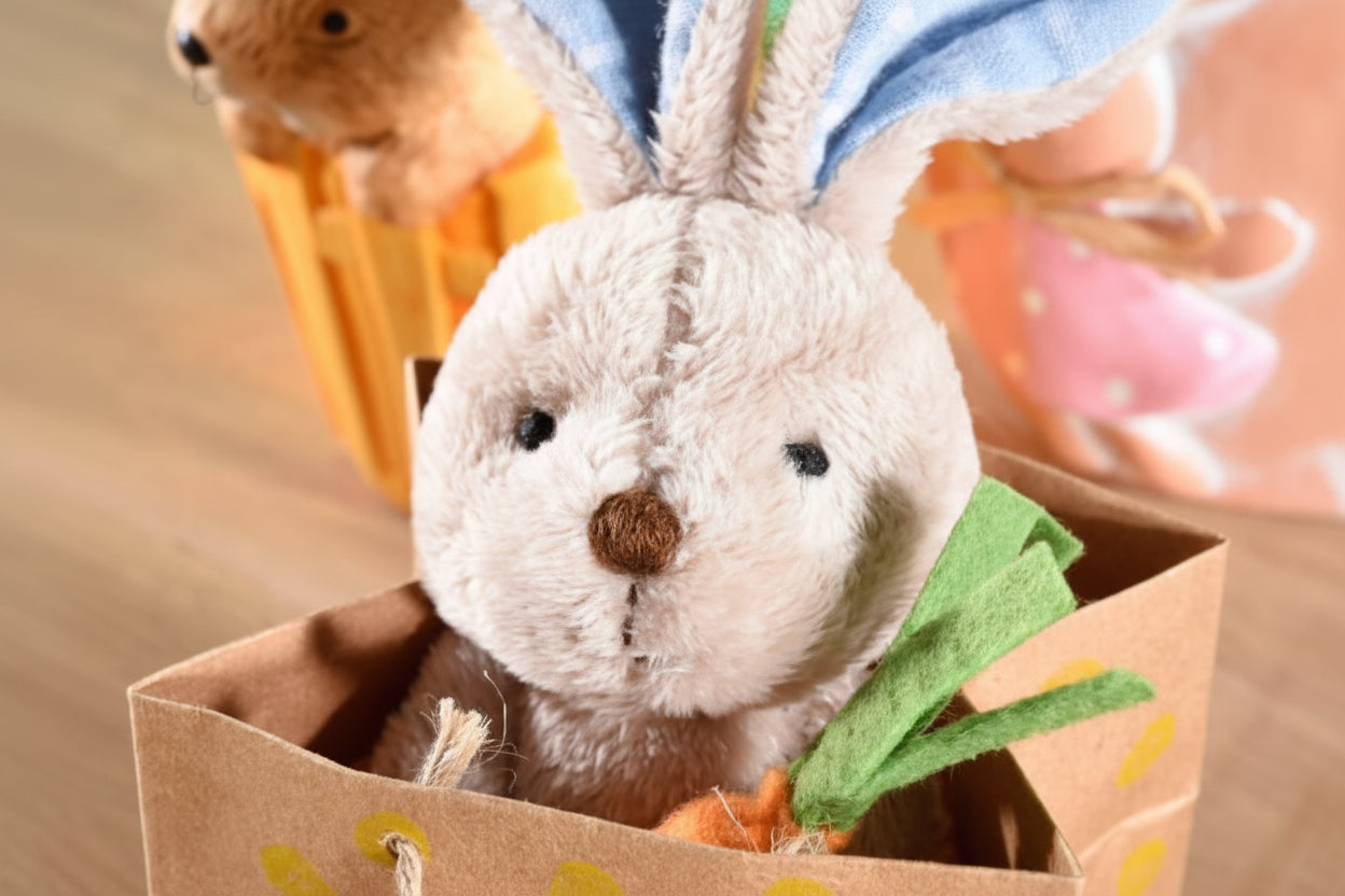 Hase mit Karottenplüsch im Tütendisplay - Avaloon Party-Deko-Geschenke