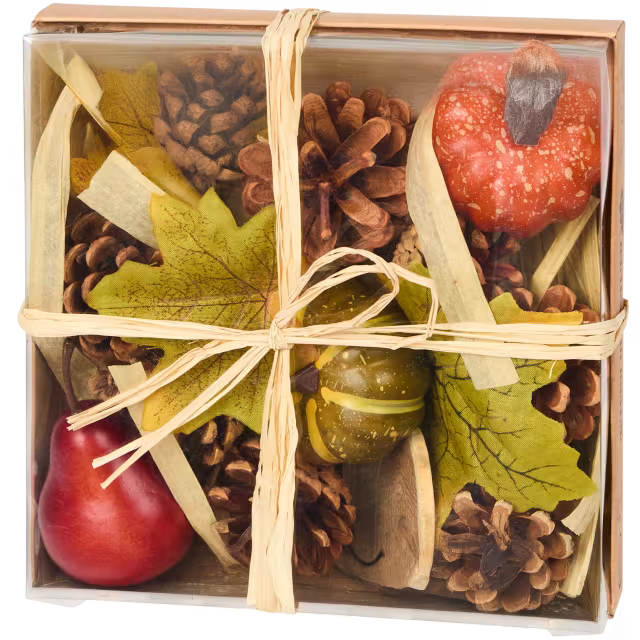 Herbstdeko-Mix – Tannenzapfen, Kürbisse & Blätter