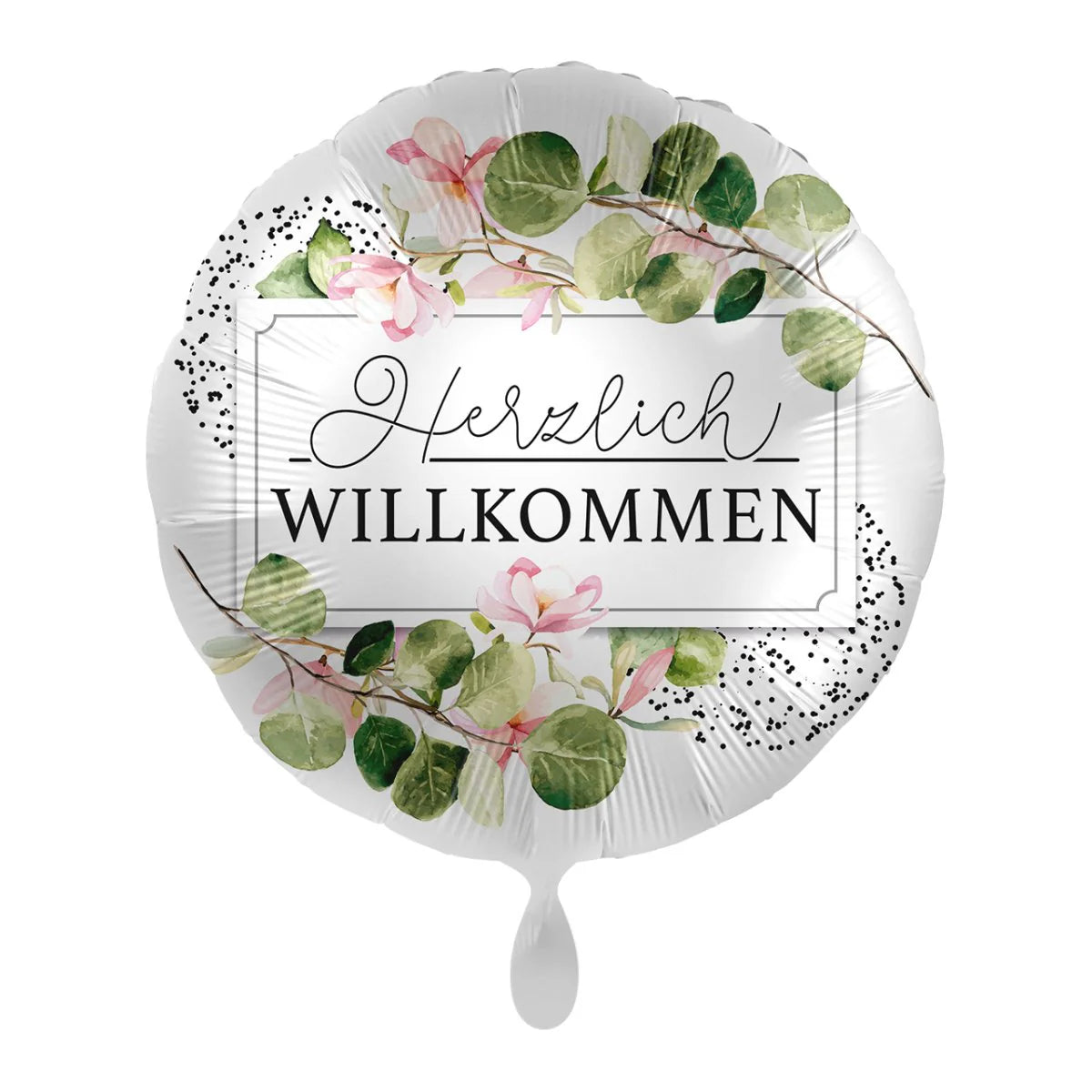 Herzlich Willkommen Motiv Greenery, Heliumballon rund 34 cm