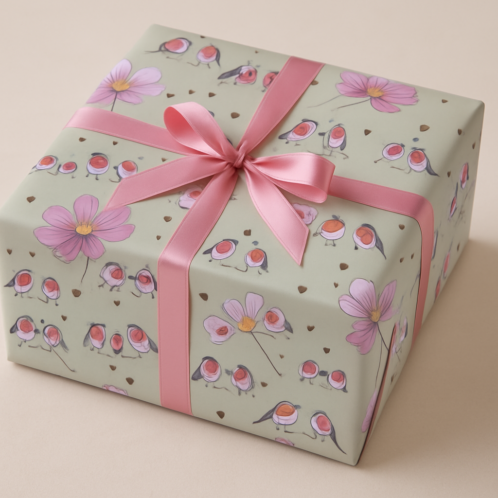 Geschenkpapier Zwei Vögel und Blumen 50 x 70 cm