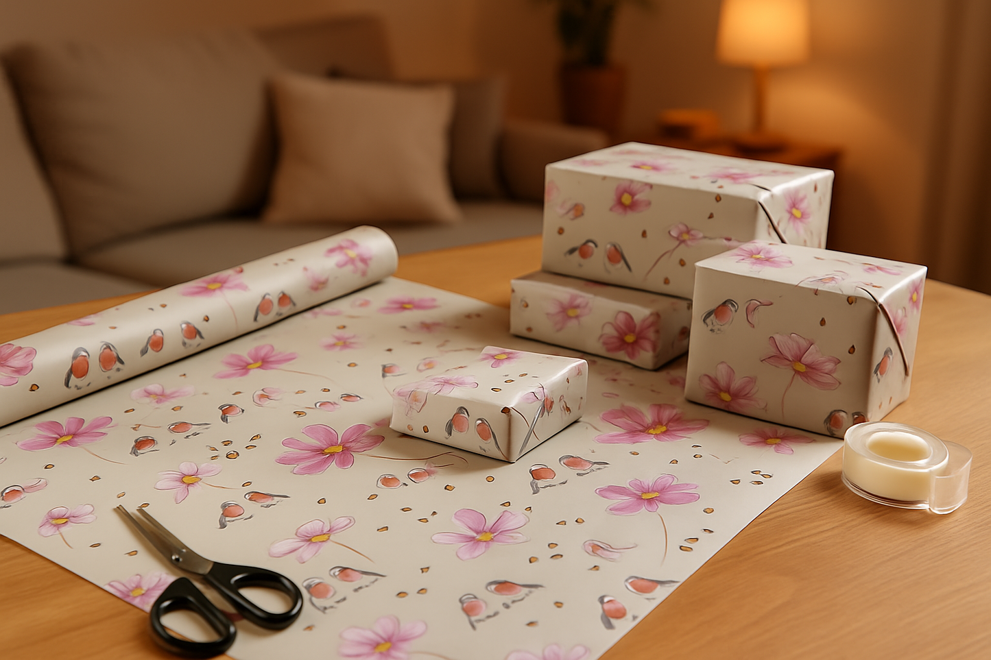 Geschenkpapier Zwei Vögel und Blumen 50 x 70 cm