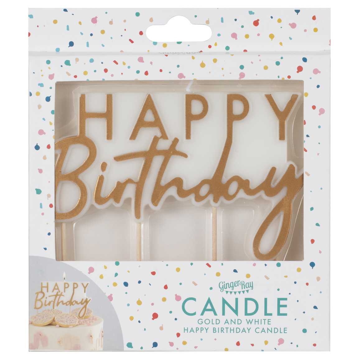 Kerze Gold und weiß Happy Birthday