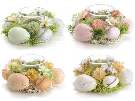 Kerzenhalter aus Glas mit bunten Eiern - Avaloon Party-Deko-Geschenke