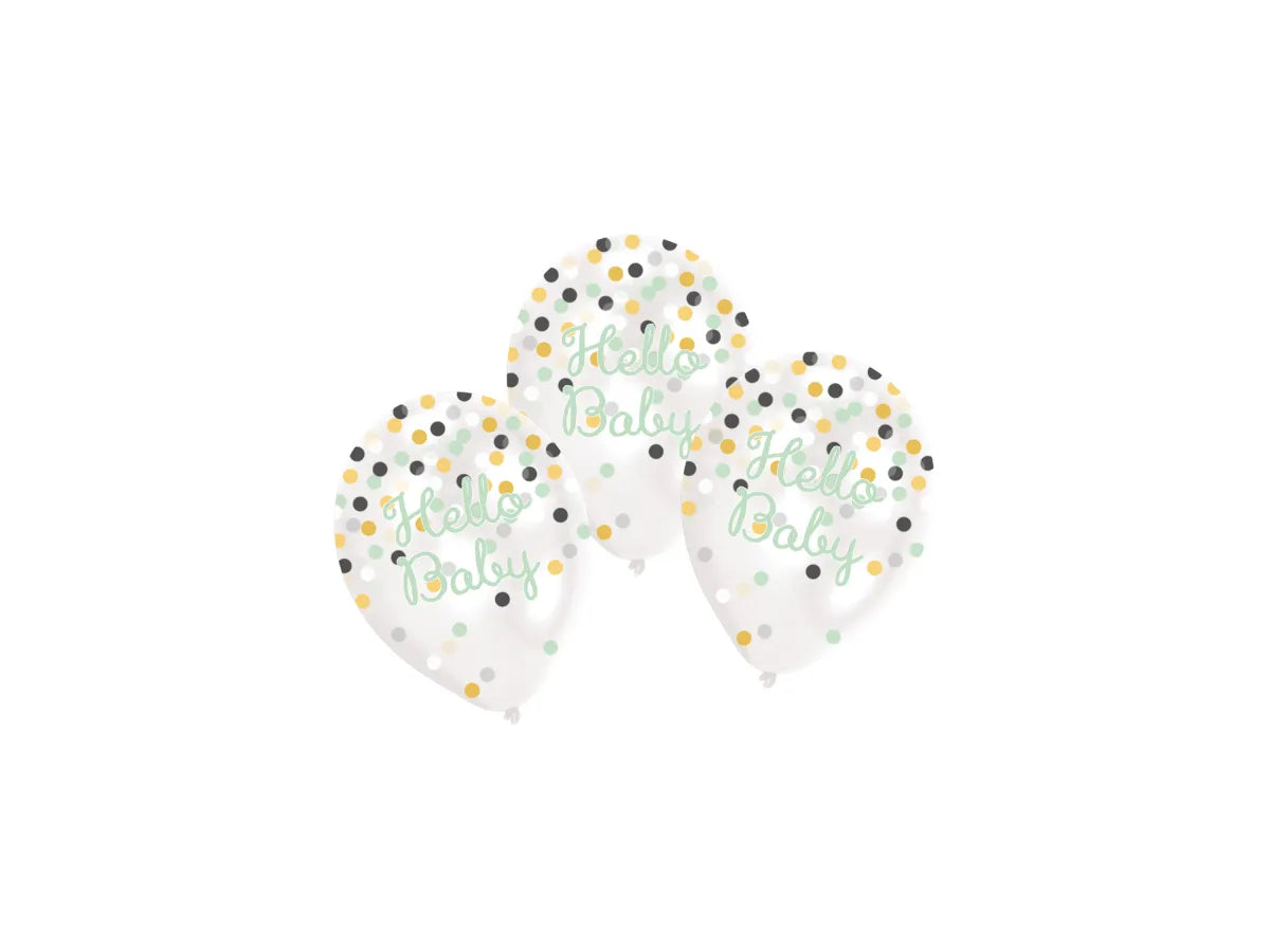 Konfettiballons Hello Baby, 6er Pack, 27cm