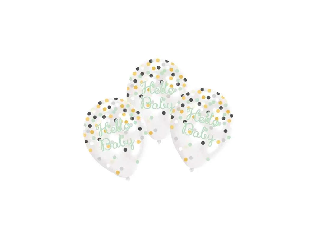 Konfettiballons Hello Baby, 6er Pack, 27cm